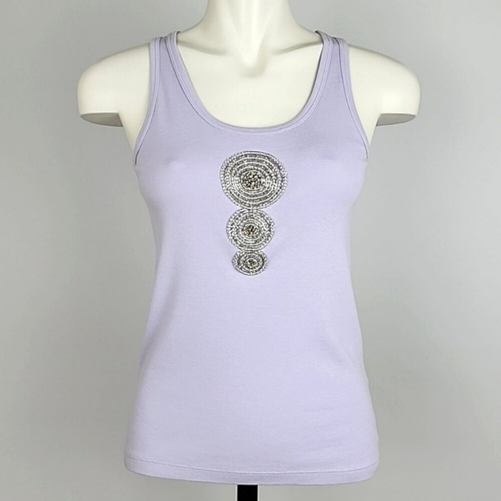 Tory Burch Women's Lavender Tank Top Beaded Circles Front Cotton M